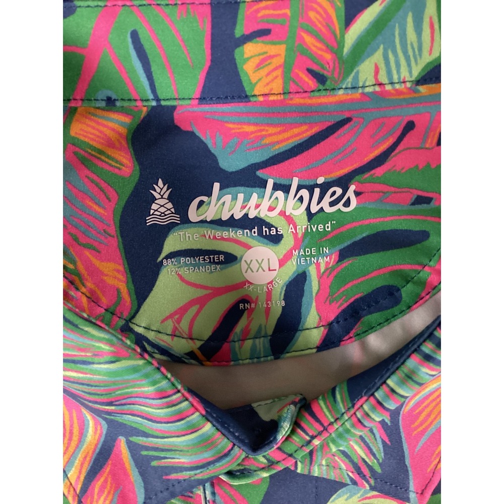 Chubbies Mens XXL Tropical Floral Palm Leaf Performance Polo Shirt Blue Pink - Picture 4 of 7